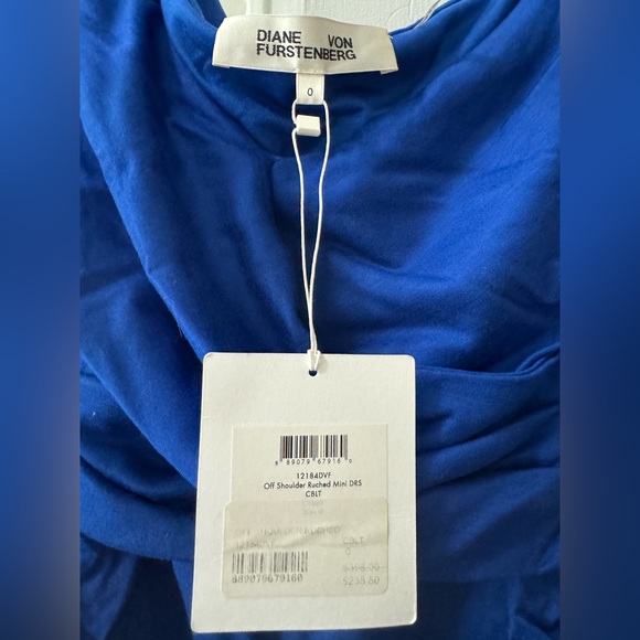 DVF Off Shoulder Blue Long Sleeve Dress NWT - 0 - Picture 5 of 5